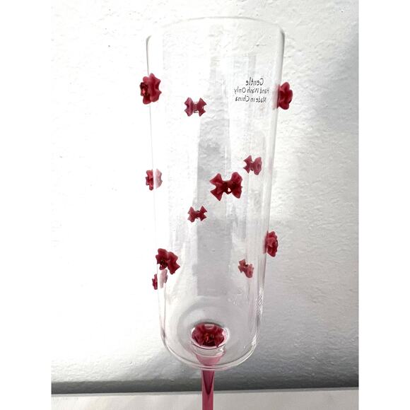 HOT PINK BOW Champagne Flute Glasses Set of Two- Pink Stems - Picture 3 of 4